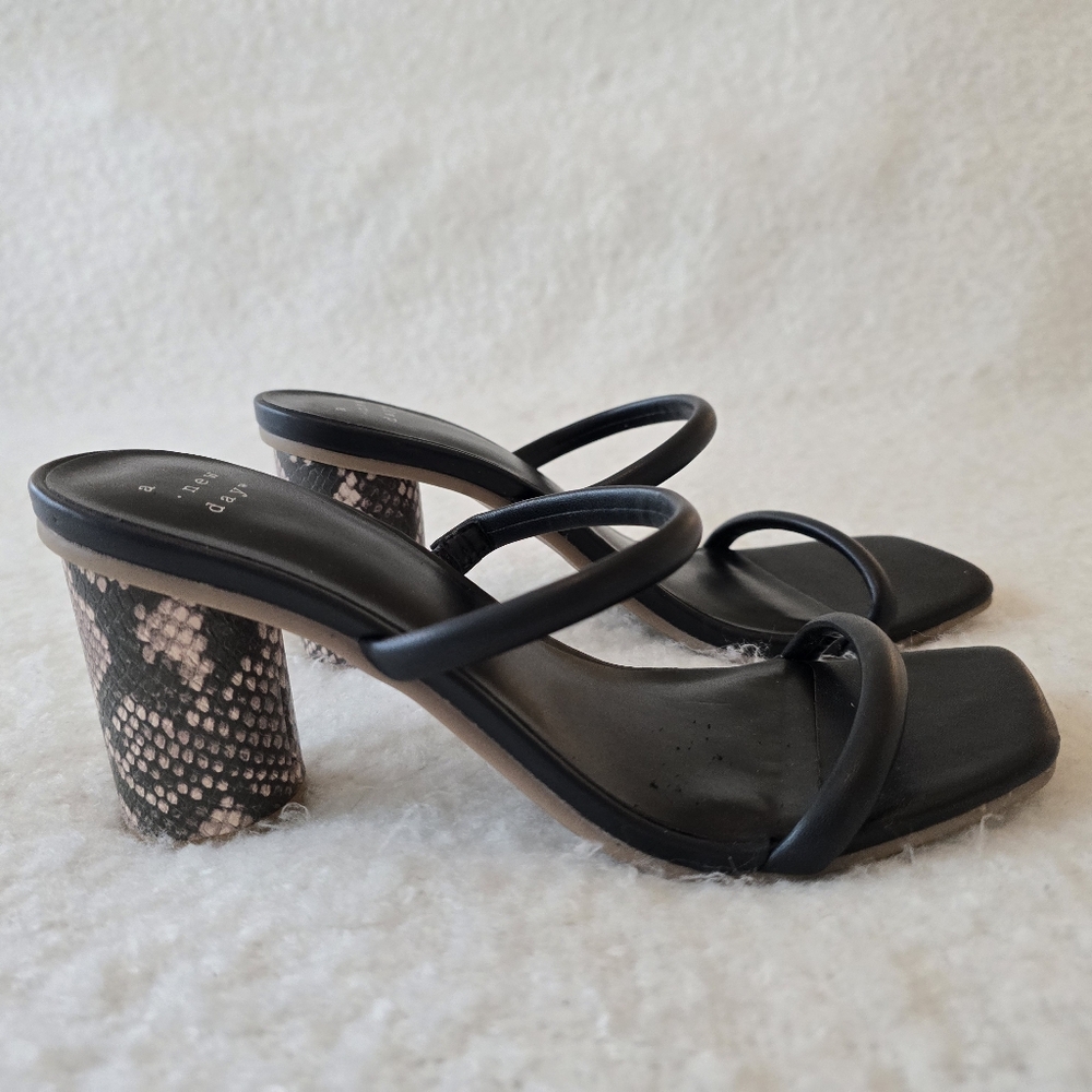 Elegant Black Strappy Snake Skin Heels